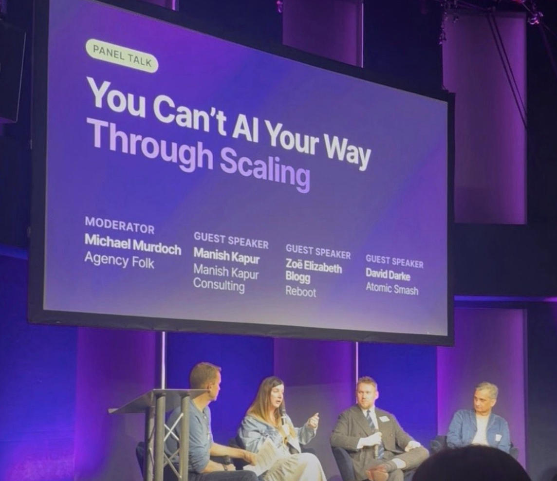 Zoë Blogg speaking on the Productive AI and agency scaling panel