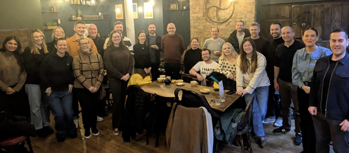 Zoë Blogg hosting Agency Folk Coffee Club with agency leaders in Leeds
